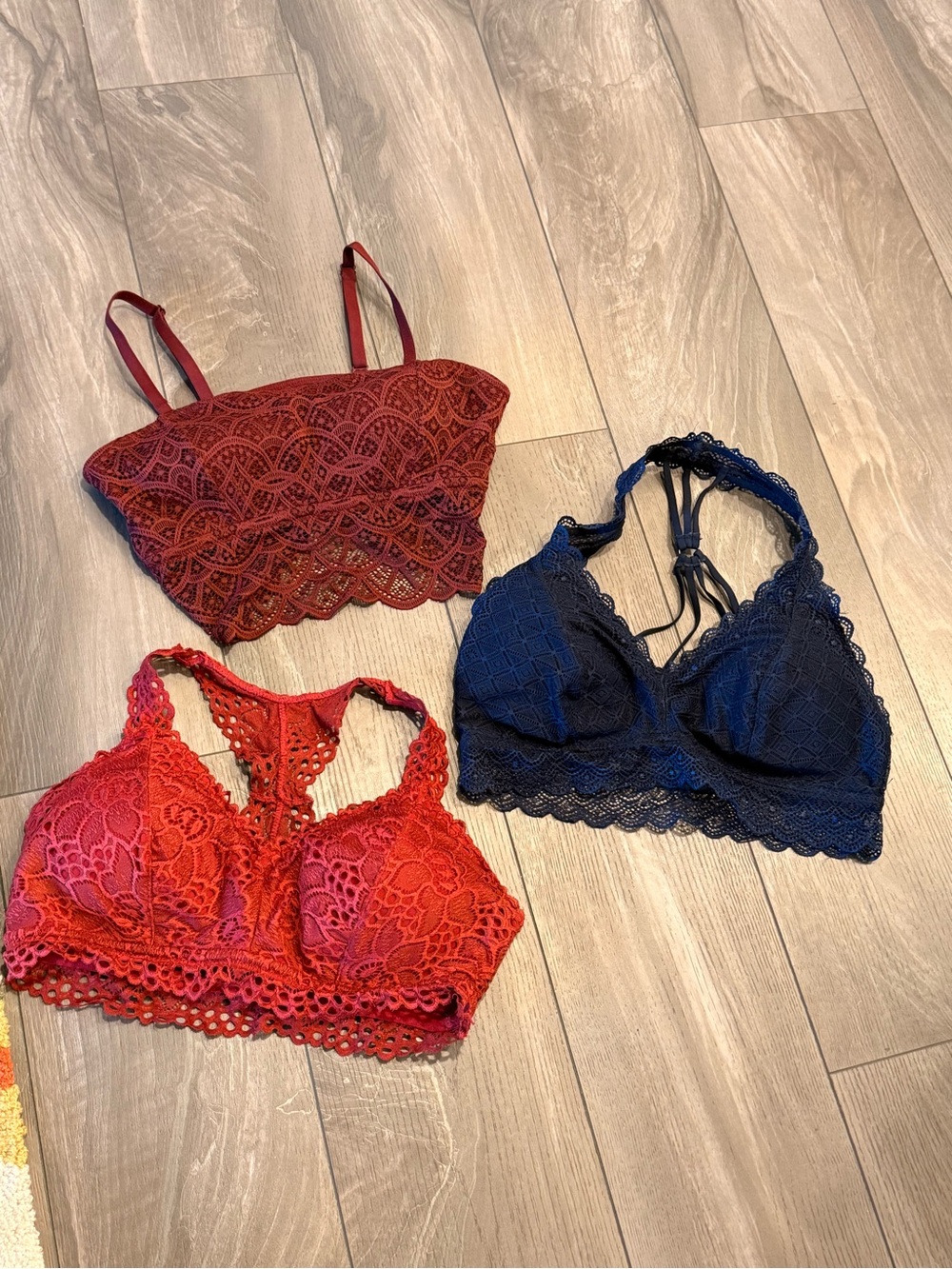 Lace Bralette Set - Red, Burgundy, Navy - Women Intimates